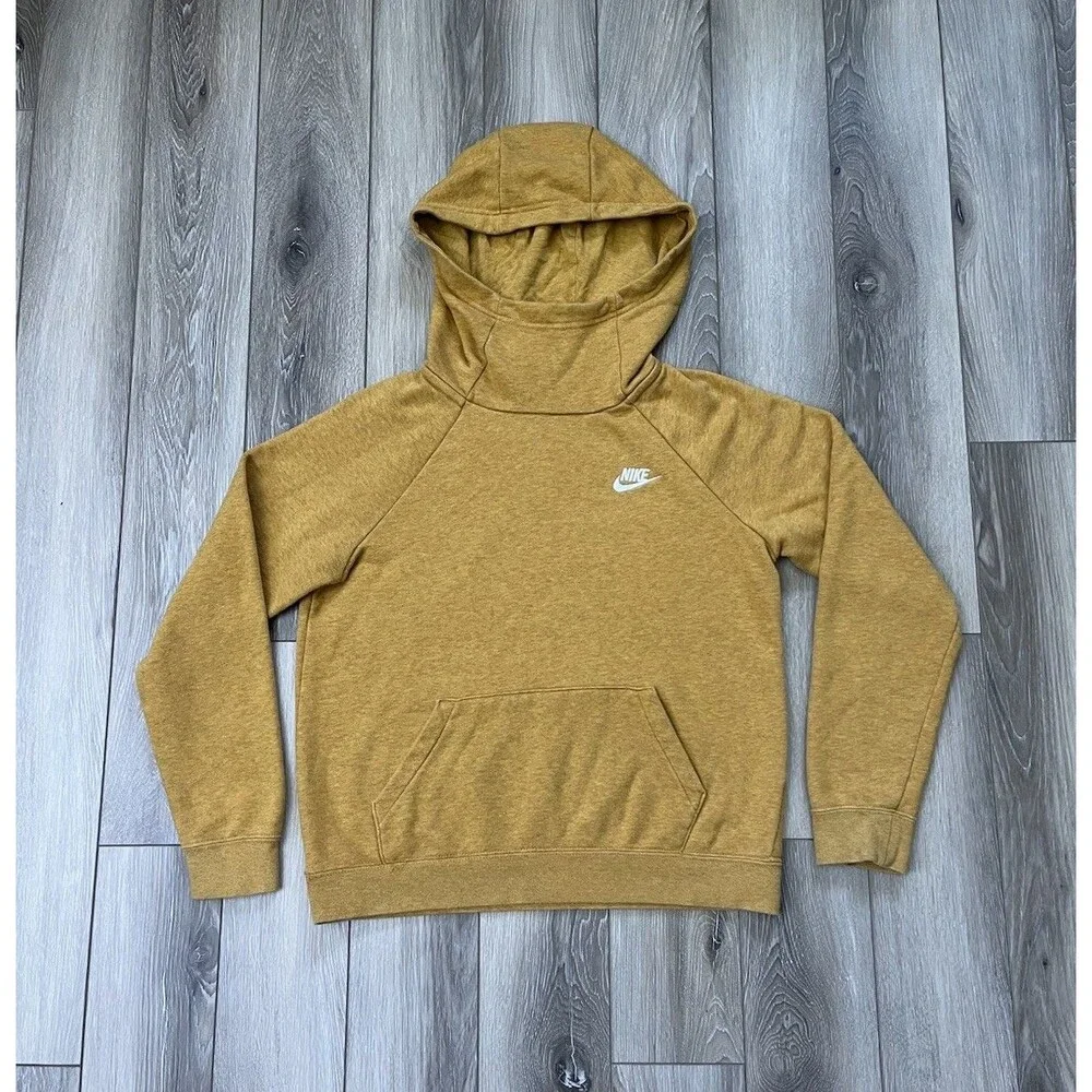 Nike Cowl Hoodie Women's Small Yellow Pullover Sweatshirt Swoosh Logo Athletic